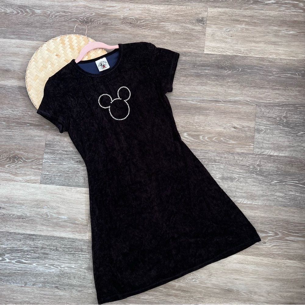RARE vintage 1995 Mickey & Co little black velvet dress w/ rhinestone Disney - Picture 2 of 9